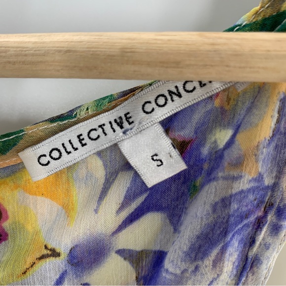 Collective Concepts watercolor floral tank chiffon semi sheer small zip back - Picture 2 of 5